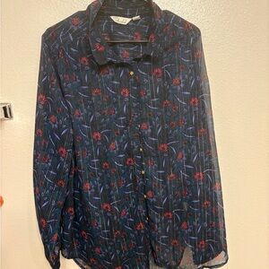 Floral Button Down Shirt - Black and Red